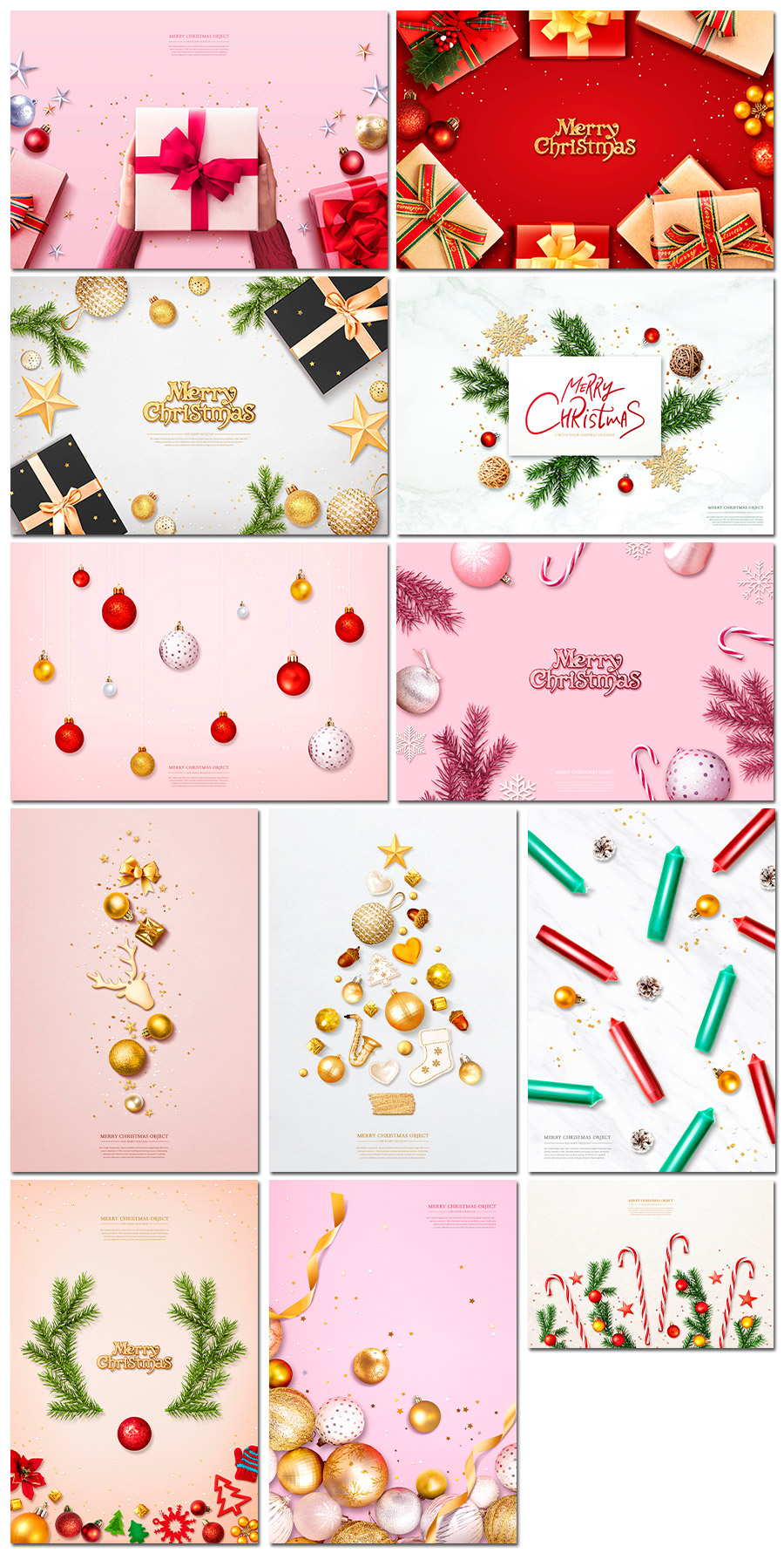 精致圣诞节极简主义新年装饰元素礼物元素组合海报设计模板素材