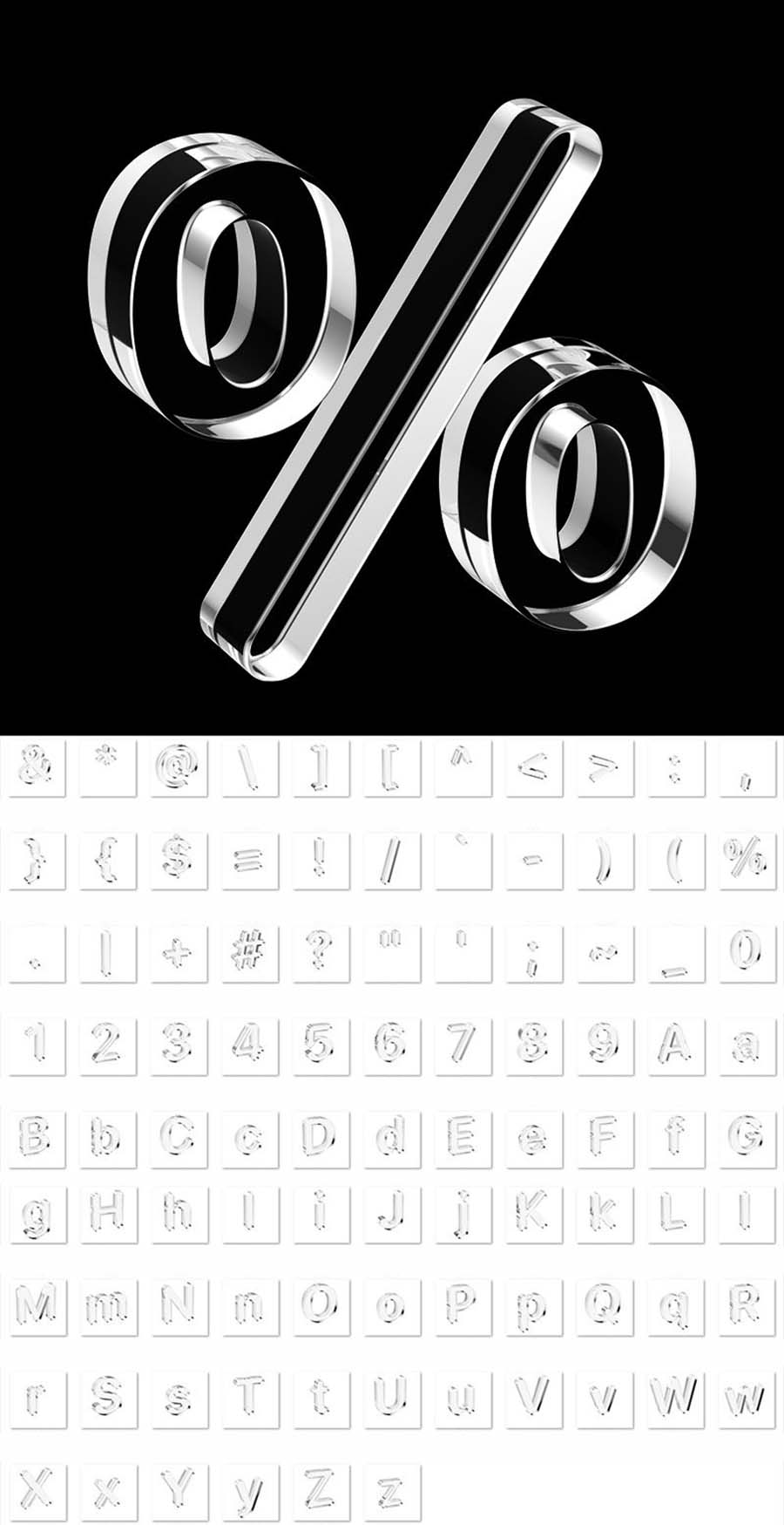 玻璃水晶透明质感英文字母数字符号创意元素海报模板素材PNG设计